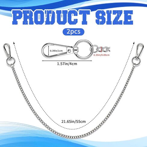 SynHHergyx 2 Pcs Pant Chain for Men Jean Chains for Men Metal Silver Wallet Chain Pocket Belt Chains Unisex Wallet Holder Streetwear Hip Hop Punk Accessory in Kuwait