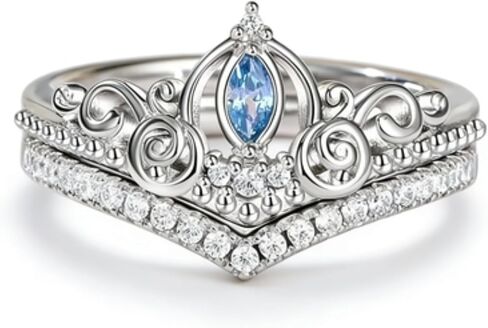 925 Sterling Silver Crown-Shaped Sapphire Ring Set - Minimalist Elegant Valentine's Day Jewelry for Women Size 6 in Saudi Arabia