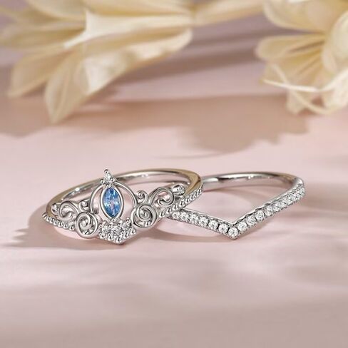 925 Sterling Silver Crown-Shaped Sapphire Ring Set - Minimalist Elegant Valentine's Day Jewelry for Women Size 6 in Saudi Arabia