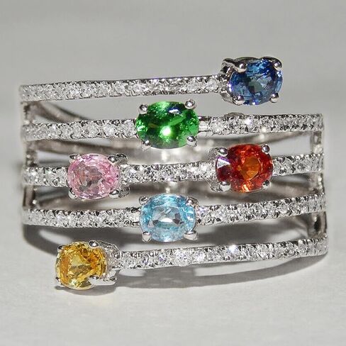 Colorful Cubic Zirconia Rings for Women Fashion Multi-layers Design Jewelry for Daily Party in Kuwait