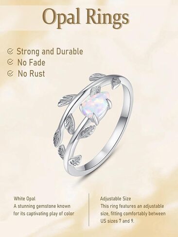 14K Gold Plated Opal Ring for Women, Hypoallergenic Birthstone Ring, Adjustable Size 7 8 9, Dainty Gold Jewelry Mothers Day Gifts|Birthday Gift in Saudi Arabia