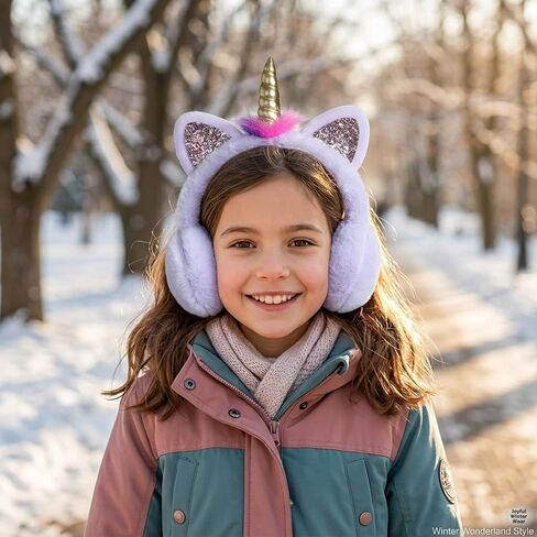 BUTITNOW Cute Rainbow Unicorn Earmuffs for Women Kids Girls, Foldable Warm Soft Plush Comfortable Outdoor Winter Ear Warmers in Saudi Arabia
