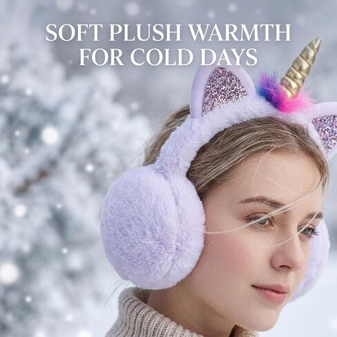 BUTITNOW Cute Rainbow Unicorn Earmuffs for Women Kids Girls, Foldable Warm Soft Plush Comfortable Outdoor Winter Ear Warmers in Saudi Arabia