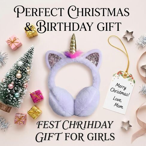 BUTITNOW Cute Rainbow Unicorn Earmuffs for Women Kids Girls, Foldable Warm Soft Plush Comfortable Outdoor Winter Ear Warmers in Saudi Arabia