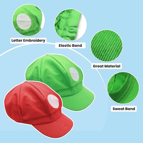 Super Bros Costume Kit Halloween for Adults with Hats Mustaches Gloves Suspenders Buttons, Halloween Cosplay Accessories for Adult Men and Women Green & Red in Saudi Arabia