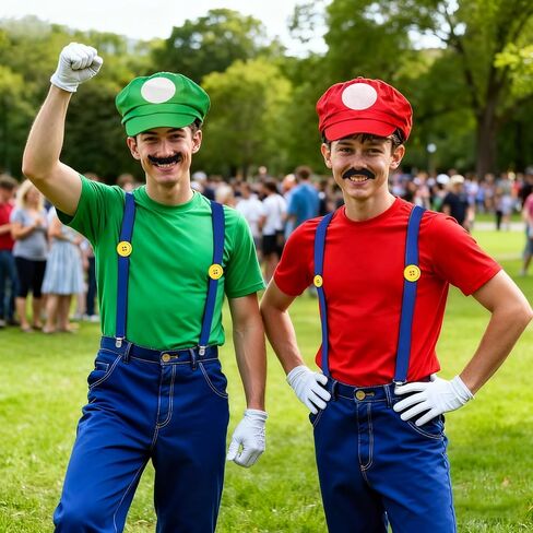 Super Bros Costume Kit Halloween for Adults with Hats Mustaches Gloves Suspenders Buttons, Halloween Cosplay Accessories for Adult Men and Women Green & Red in Saudi Arabia