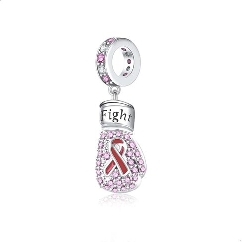 Breast Cancer Charms 18K White Gold Plated Pink Ribbon Breast Cancer Charm for Bracelets Necklace Breast Cancer Survivor Jewelry Gifts for Women in Saudi Arabia