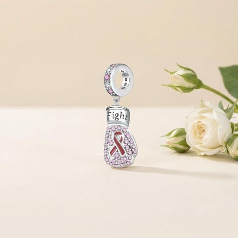 Breast Cancer Charms 18K White Gold Plated Pink Ribbon Breast Cancer Charm for Bracelets Necklace Breast Cancer Survivor Jewelry Gifts for Women in Saudi Arabia