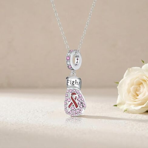 Breast Cancer Charms 18K White Gold Plated Pink Ribbon Breast Cancer Charm for Bracelets Necklace Breast Cancer Survivor Jewelry Gifts for Women in Saudi Arabia