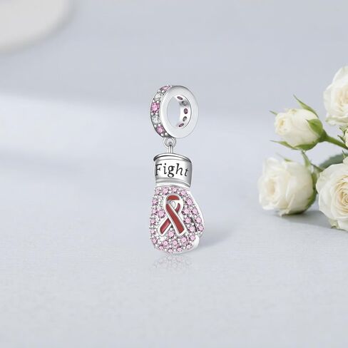 Breast Cancer Charms 18K White Gold Plated Pink Ribbon Breast Cancer Charm for Bracelets Necklace Breast Cancer Survivor Jewelry Gifts for Women in Saudi Arabia