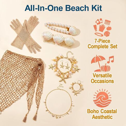 Halloween Mermaid Cosplay Costume for Women, 9 Pcs Crochet Skirt Rhinestone Long Fishnet Gloves Necklace Waist Chain Bracelets Hair Clip in Saudi Arabia