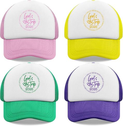 Twistover 4 Pcs Girls Trip 2026 Hat for Women Girls Trip Gifts Favors Baseball Cap Adjustable Trucker Hat for Weekend Sisters Bestie Bachelorette Party Favors Colorful in Saudi Arabia