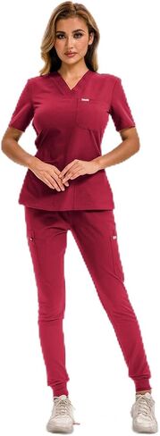 Medical Scrubs Set For Women and Man, V-Neck Top &Jogger Pants, with 10 Pockets Waist elastic drawstring in Saudi Arabia