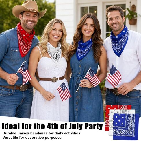 33 Pcs Paisley Bandanas Bulk 4th of July Accessories, 21 Inch Unisex Cowboy Bandanas, Patriotic Head Scarf for Women Men Necktie Face Cover, Neon Independence Day Gifts Western Party Supplies in Saudi Arabia
