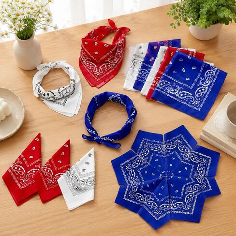 33 Pcs Paisley Bandanas Bulk 4th of July Accessories, 21 Inch Unisex Cowboy Bandanas, Patriotic Head Scarf for Women Men Necktie Face Cover, Neon Independence Day Gifts Western Party Supplies in Saudi Arabia