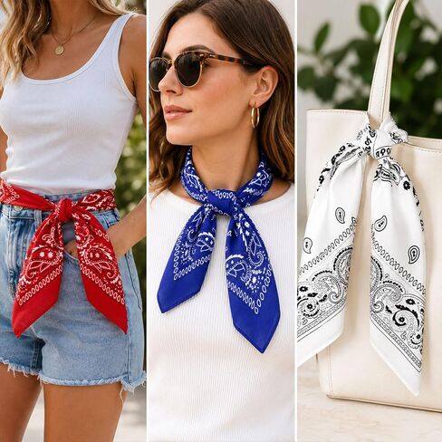 33 Pcs Paisley Bandanas Bulk 4th of July Accessories, 21 Inch Unisex Cowboy Bandanas, Patriotic Head Scarf for Women Men Necktie Face Cover, Neon Independence Day Gifts Western Party Supplies in Saudi Arabia