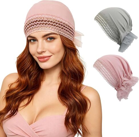 2-Pack Lace Trim Turban Beanies for Women in Saudi Arabia