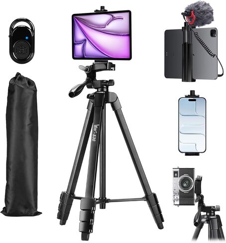Lusweimi 72-Inch Tripod for ipad iPhone, Camera Tripod for Phone with 2 in 1 Tripod Mount Holder for Cell Phone/Tablet/Webcam/Gopro, Tripod with Carry Bag and Wireless Remote for Photography/Video in Kuwait