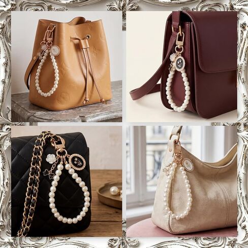 Liliaafar 2 Pcs Pearl Wristlet Keychain Vintage French Court Style Pearl Keychain Rose Flower Baroque Bag Charm Women Birthday Bridesmaid Gifts Handbags Wristlet Phone Purse Charms Key Chains in Kuwait