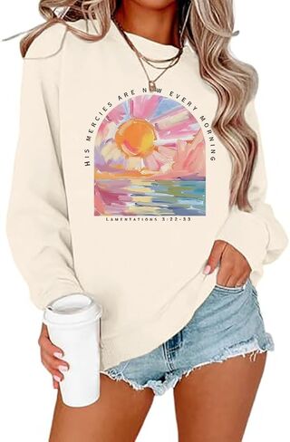 Christian Swearshirts for Women His Mercies Are New Every Morning Swearshirt Bible Verse Shirts Long Sleeve Tops in Kuwait