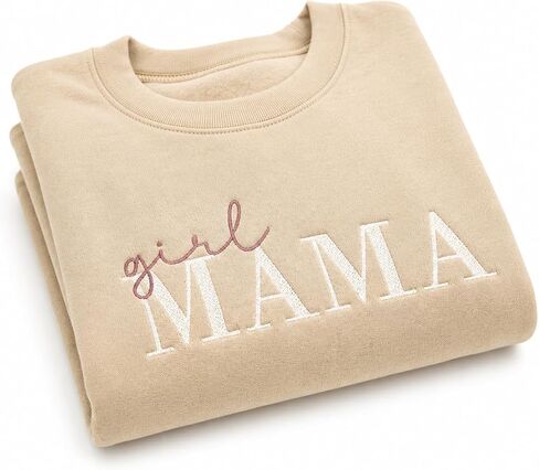 Girl Mama Embroidered Sweatshirt for Women, Cute Mom Crewneck Pullover – Gift for Girl Mom, Mother’s Day in Kuwait