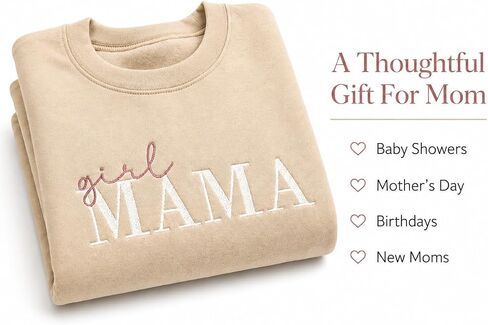 Girl Mama Embroidered Sweatshirt for Women, Cute Mom Crewneck Pullover – Gift for Girl Mom, Mother’s Day in Kuwait