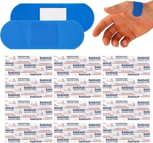 150pcs Blue Metal Detectable Waterproof Adhesive Bandages, High-Visibility & Latex-Free Food Service Bandages Flexible & Breathable Wound Protection Patches in Kuwait