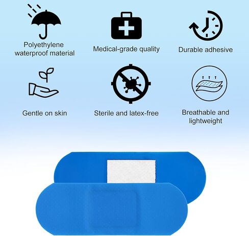 150pcs Blue Metal Detectable Waterproof Adhesive Bandages, High-Visibility & Latex-Free Food Service Bandages Flexible & Breathable Wound Protection Patches in Kuwait