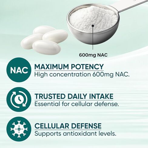 The Standard Lab NAC 600mg & NAD Daily Complex، مكمل NAC العضوي، كبسولات N-Acetyl Cysteine ​​مع NAD+ للصحة الخلوية والرئة، ومستويات مضادات الأكسدة ودعم المناعة، غير معدل وراثيًا، 300 كبسولة هلامية in Kuwait