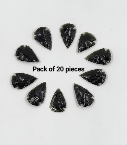 Black Obsidian Arrowheads – Pack of 20 | 1″–1.25″ Handmade Natural Stone Arrow Points for Craft, Jewelry Making & Collection in Saudi Arabia