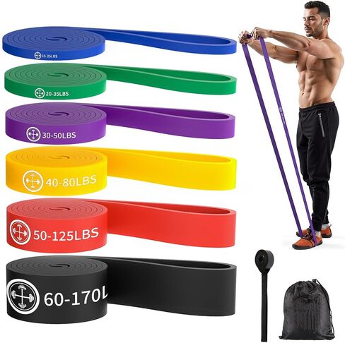 Exercise Bands，Set of 6 Resistance Bands for Working Out,Pull Up Bands Set,at Home Workout Equipment,Workout Bands for Men and Women,Instruction Guide and Carry Bag Included in Kuwait