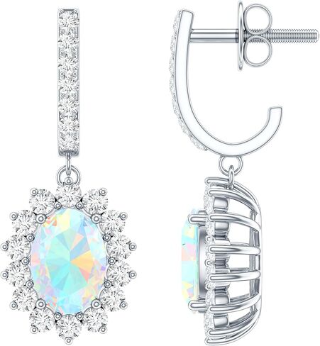 Natural 1.8 Carat Ethiopian Opal Hoop Earrings in Silver, Aaa Quality, Certified Opalescent Drop Earrings - Ready To Gift in Saudi Arabia