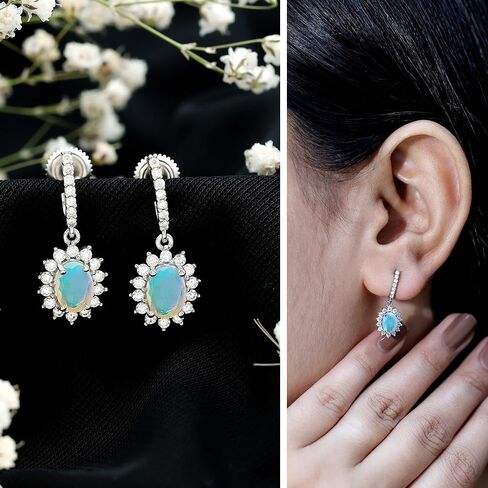 Natural 1.8 Carat Ethiopian Opal Hoop Earrings in Silver, Aaa Quality, Certified Opalescent Drop Earrings - Ready To Gift in Saudi Arabia