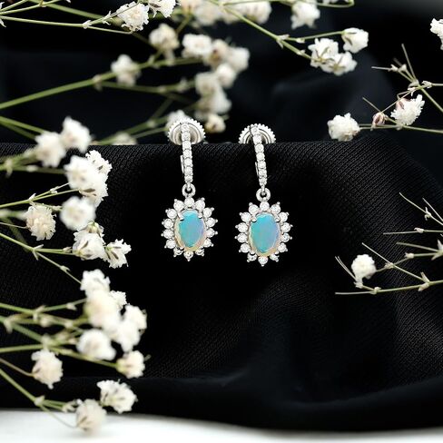 Natural 1.8 Carat Ethiopian Opal Hoop Earrings in Silver, Aaa Quality, Certified Opalescent Drop Earrings - Ready To Gift in Saudi Arabia