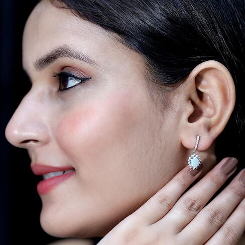 Natural 1.8 Carat Ethiopian Opal Hoop Earrings in Silver, Aaa Quality, Certified Opalescent Drop Earrings - Ready To Gift in Saudi Arabia