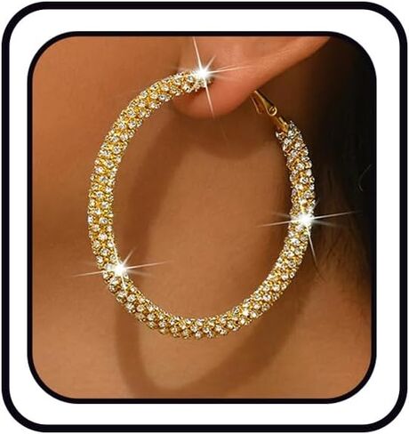 Rhinestone Hoop Earrings for Women Black Cubic Zirconia Huggie Earrings Large Bling Sparkly Hoop Earring Dainty Silver Rhinestone Hoops Earrings Trendy Prom Party Jewelry Accessories in Saudi Arabia