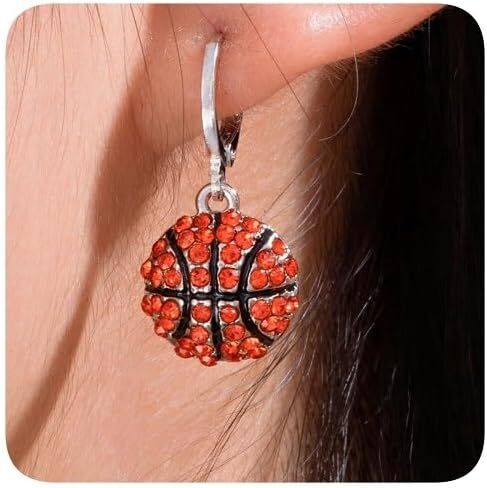 Crystal Basketball Earrings, Rhinestone Drop Hoop Earrings, Silver-Tone Sports Theme Jewelry in Saudi Arabia