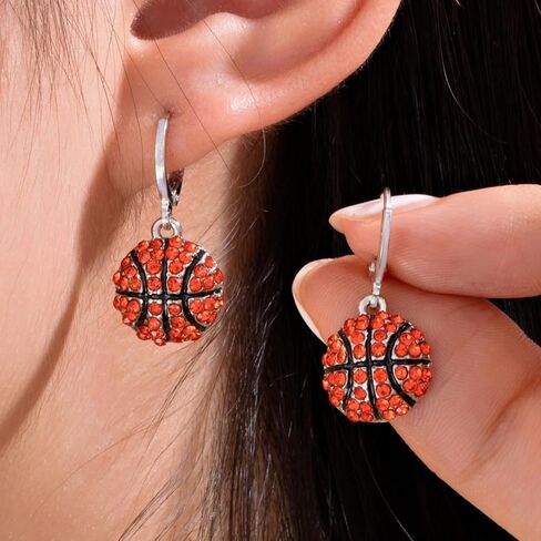 Crystal Basketball Earrings, Rhinestone Drop Hoop Earrings, Silver-Tone Sports Theme Jewelry in Saudi Arabia