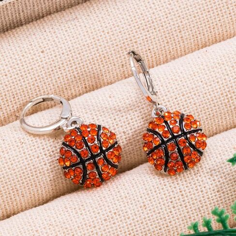 Crystal Basketball Earrings, Rhinestone Drop Hoop Earrings, Silver-Tone Sports Theme Jewelry in Saudi Arabia