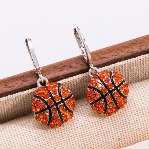 Crystal Basketball Earrings, Rhinestone Drop Hoop Earrings, Silver-Tone Sports Theme Jewelry in Saudi Arabia