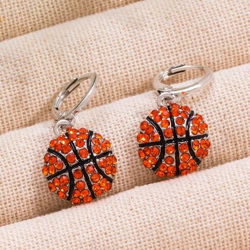 Crystal Basketball Earrings, Rhinestone Drop Hoop Earrings, Silver-Tone Sports Theme Jewelry in Saudi Arabia