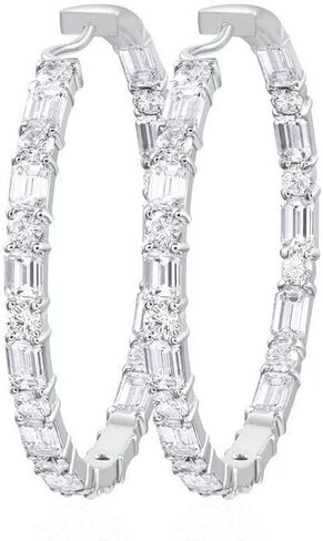 3Ct Baguette Round Cut Diamond Inside Out Hoop Earrings Gift for Women Sterling Silver 14K White Gold Plated in Saudi Arabia