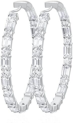 3Ct Baguette Round Cut Diamond Inside Out Hoop Earrings Gift for Women Sterling Silver 14K White Gold Plated in Saudi Arabia