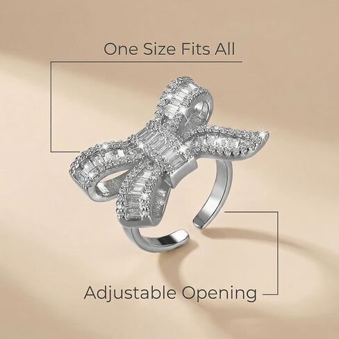 Rhinestone Bow Ring for Women, Sparkly Crystal Pave Adjustable Cocktail Jewelry for Women, Aesthetic Statement Finger Ornament for Engagement Wedding Party or Prom Accessory Present in Saudi Arabia