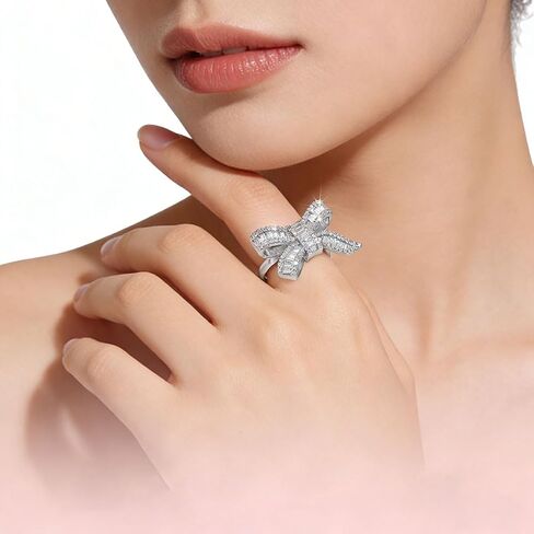 Rhinestone Bow Ring for Women, Sparkly Crystal Pave Adjustable Cocktail Jewelry for Women, Aesthetic Statement Finger Ornament for Engagement Wedding Party or Prom Accessory Present in Saudi Arabia