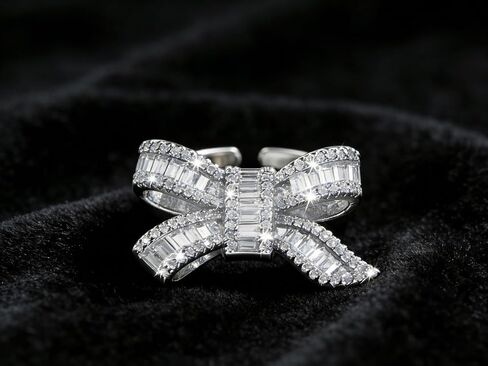 Rhinestone Bow Ring for Women, Sparkly Crystal Pave Adjustable Cocktail Jewelry for Women, Aesthetic Statement Finger Ornament for Engagement Wedding Party or Prom Accessory Present in Saudi Arabia