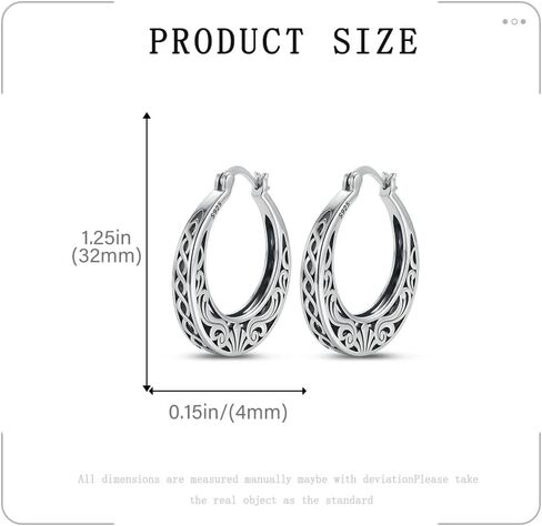 Vintage Filigree Hoop Earrings for Women Trendy Hypoallergenic 925 Sterling Silver Antique Hoop Earrings Women Fashion Flower Dainty Thick Twisted Large Silver Hoop Earrings Birthday Gift for Her27/30/32MM in Saudi Arabia