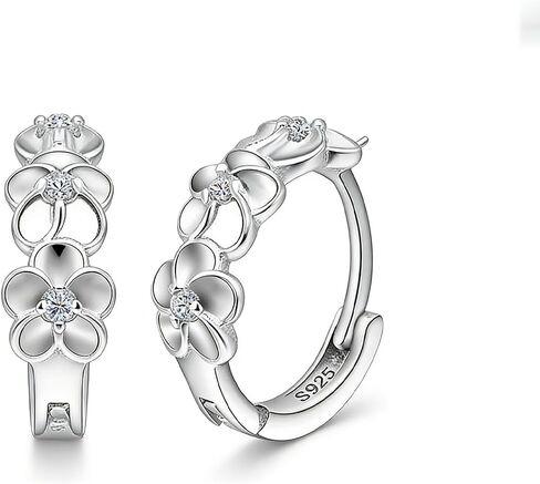 Solid 925 Sterling Silver Plumeria Flower Hoop Earrings for Women Teens CZ Flower Huggie Earrings Hypoallergenic in Saudi Arabia