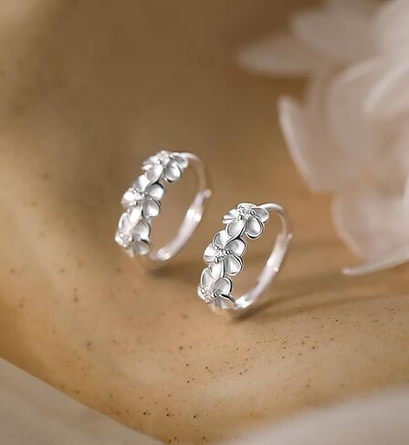 Solid 925 Sterling Silver Plumeria Flower Hoop Earrings for Women Teens CZ Flower Huggie Earrings Hypoallergenic in Saudi Arabia