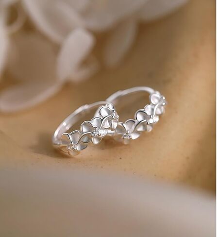 Solid 925 Sterling Silver Plumeria Flower Hoop Earrings for Women Teens CZ Flower Huggie Earrings Hypoallergenic in Saudi Arabia